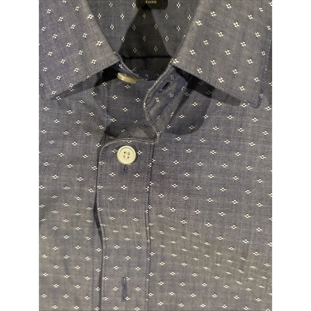 Banana Republic Mens Slim Fit Non-Iron Shirt Blue Diamond Print Medium